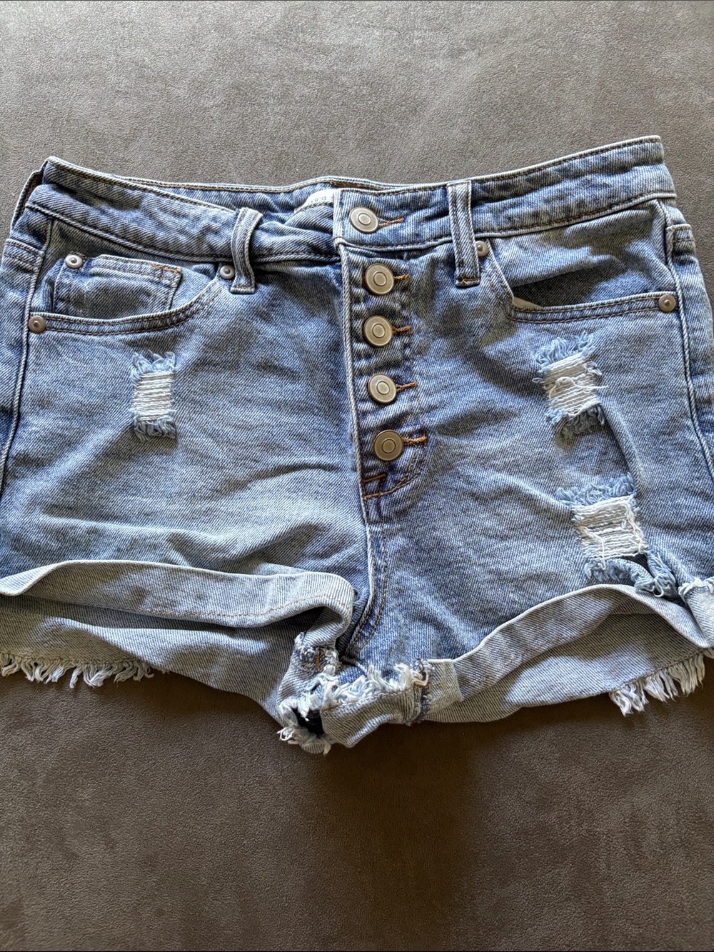 Altar'd State Light Blue Distressed Button-Fly Denim Shorts